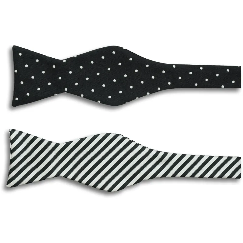 Black and Silver Polka Dots and Striped Silk Butterfly Bow Tie sold by The Andover Shop