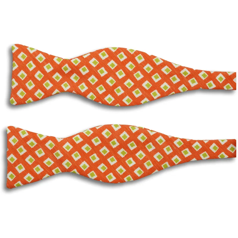 Silk and Linen Square in Square Pattern Butterfly Bow Tie sold by The Andover Shop