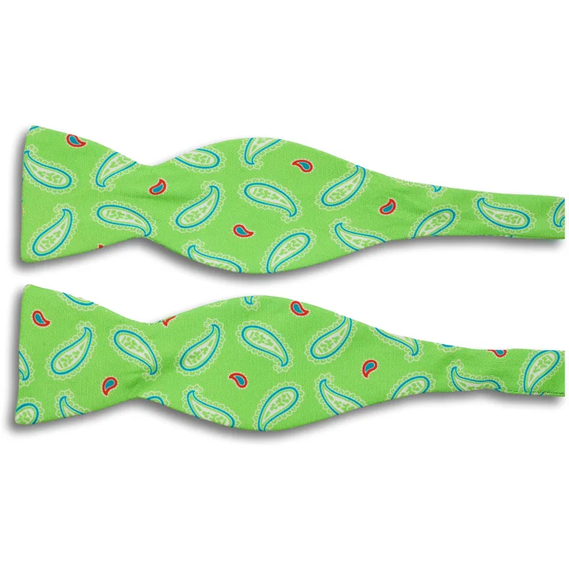 Bright Green with Multi-sized Paisley Motif Silk Butterfly Bow Tie sold by The Andover Shop
