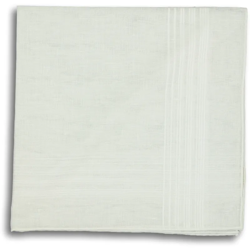White Cotton Pocket Square with Stitched Striped Border sold by The Andover Shop