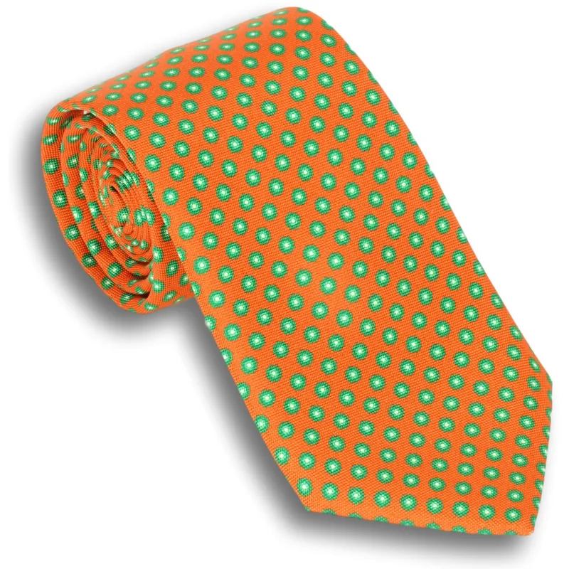Orange with Shades of Green Dotted Silk Tie sold by The Andover Shop