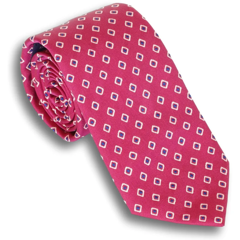 Berry with White Diamond and Blue Dot Silk Tie sold by The Andover Shop