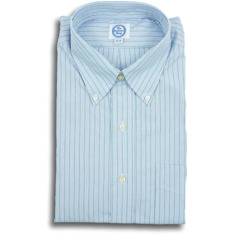 Thin Periwinkle and Forest Green Striped Button Down Shirt sold by The Andover Shop