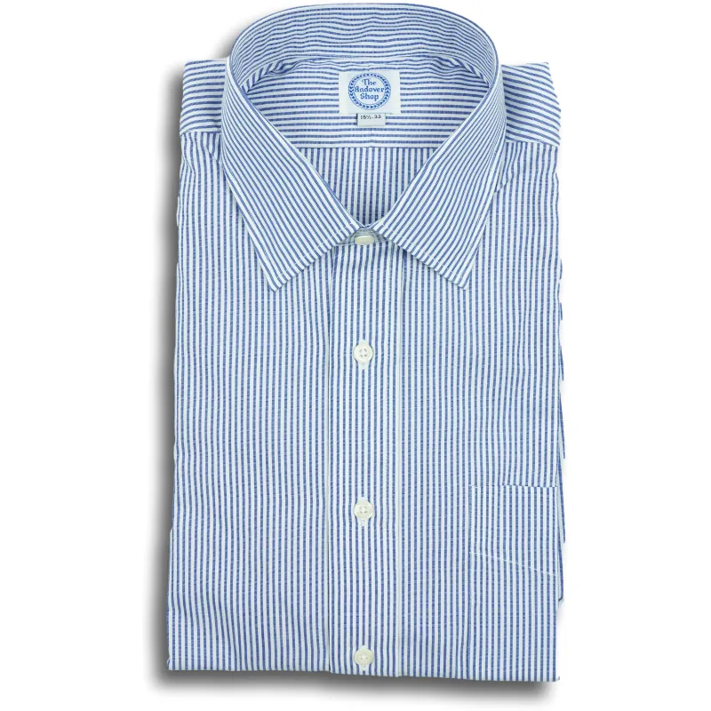 Blue and White Tape Stripe Spread Collar Shirt sold by The Andover Shop