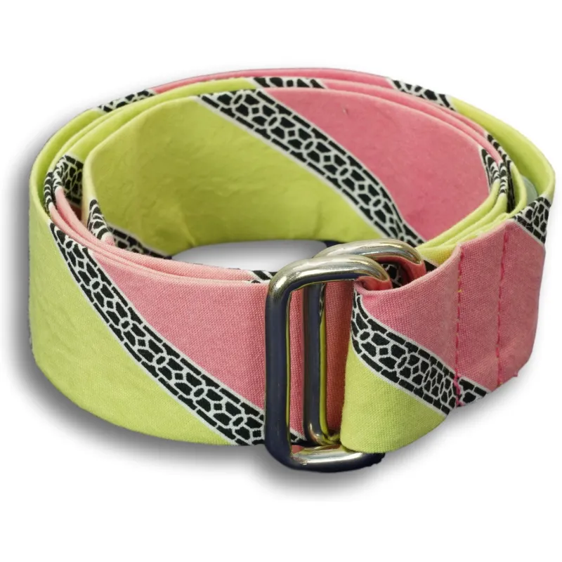 Lime Green and Light Pink with Black Link Diagonal Stripe Ribbon Belt sold by The Andover Shop