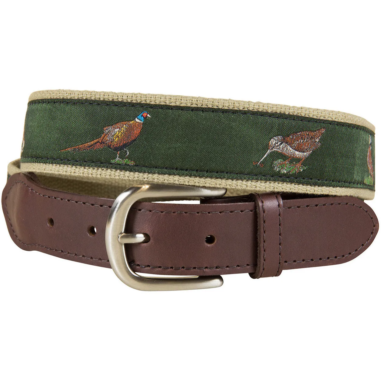 Loden Woodland Birds Leather Tab Belt sold by The Andover Shop