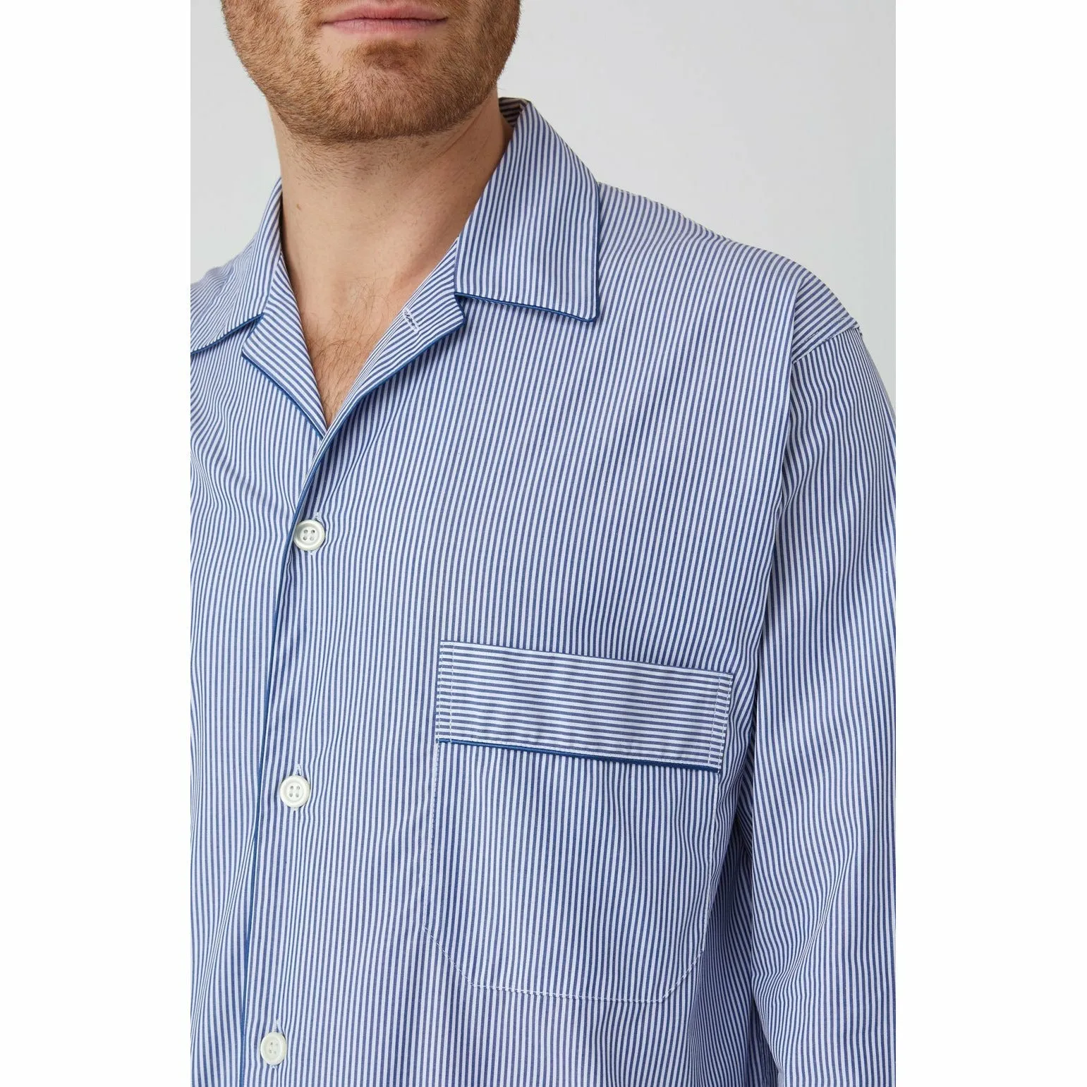 Blue and White Stripe Cotton European Pyjamas sold by The Andover Shop product image thumbnail 2