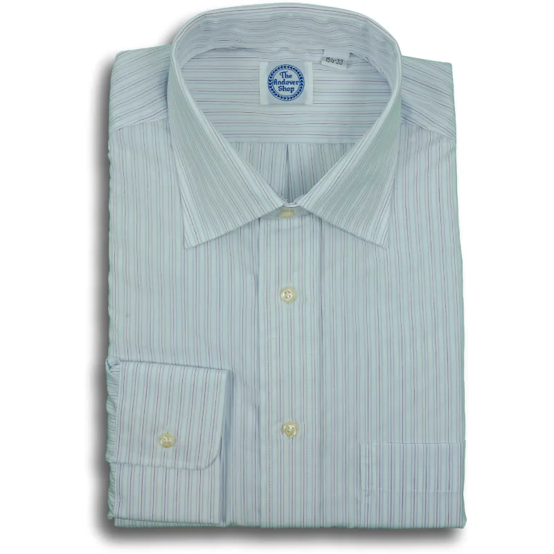 Blue and Cranberry Stripe Spread Collar Dress Shirt sold by The Andover Shop
