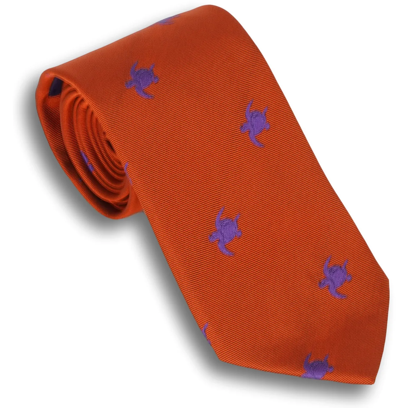 Rust Silk Tie with Violet Turtles sold by The Andover Shop