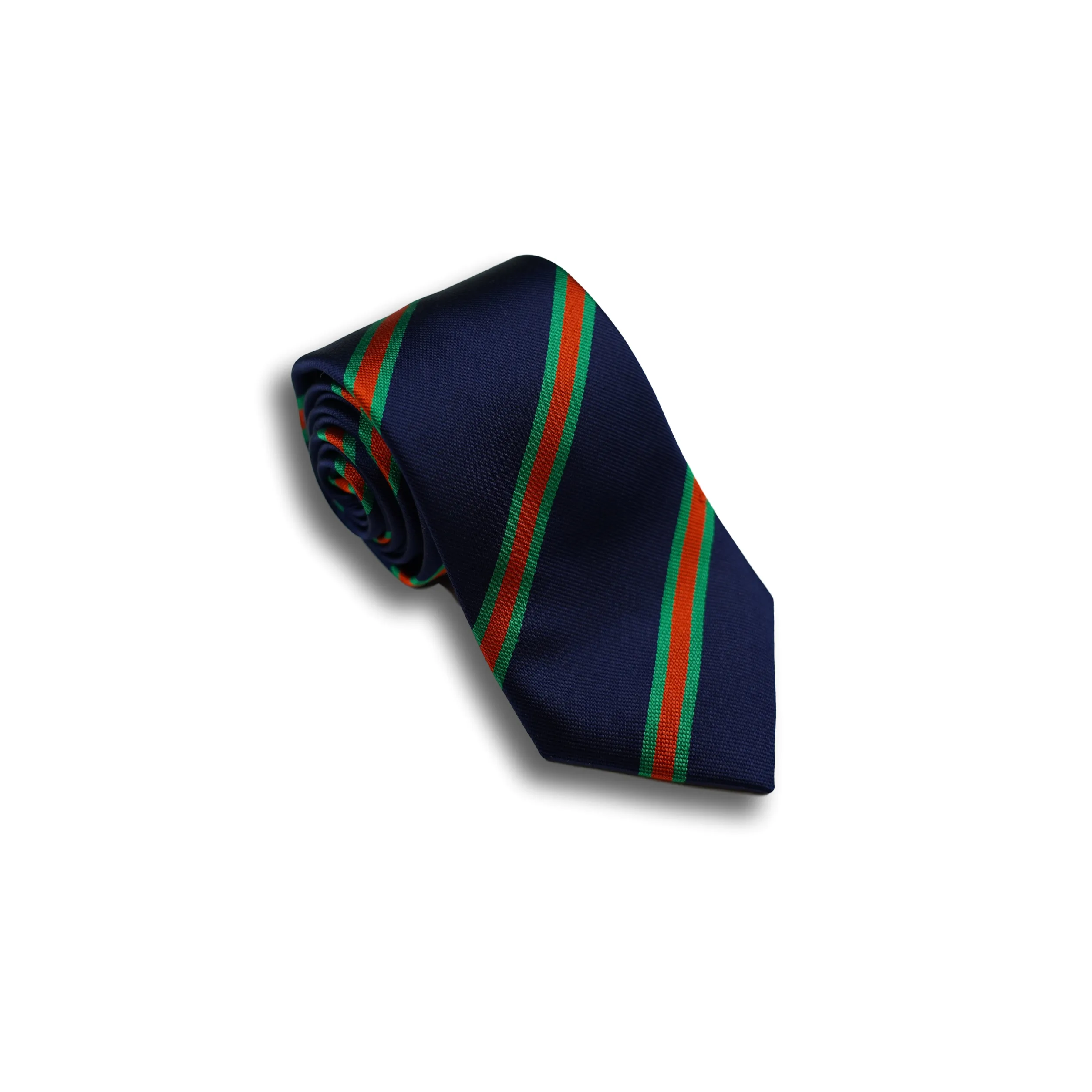 Navy and Kelly Green/Orange Repp Stripe Tie sold by The Andover Shop