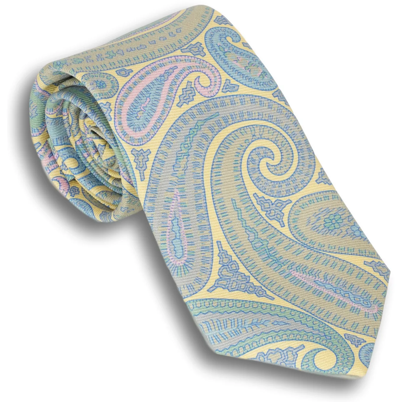 Pale Yellow Silk Paisley Patterned Tie sold by The Andover Shop