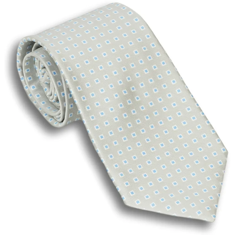 Pale Grey Silk Small Square Patterned Tie sold by The Andover Shop