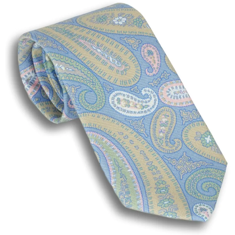 Pale Blue Silk Paisley Patterned Tie sold by The Andover Shop