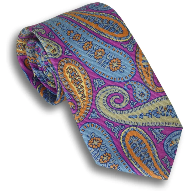 Fuchsia Silk Paisley Patterned Tie sold by The Andover Shop
