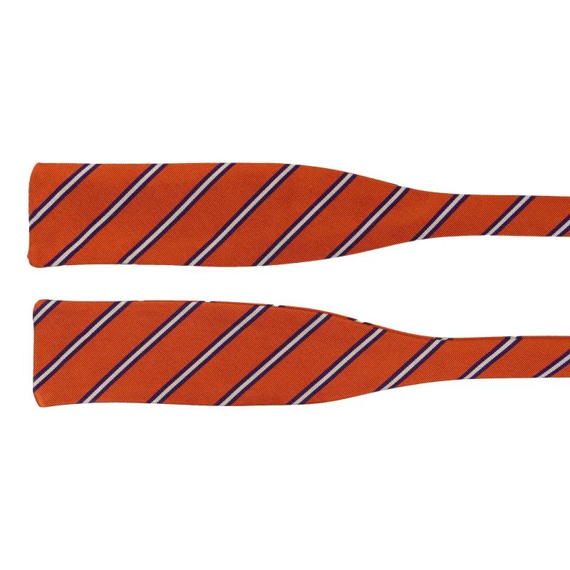 Orange, Purple, and White Repp Stripe Silk Bat Wing Bow Tie made by The Andover Shop