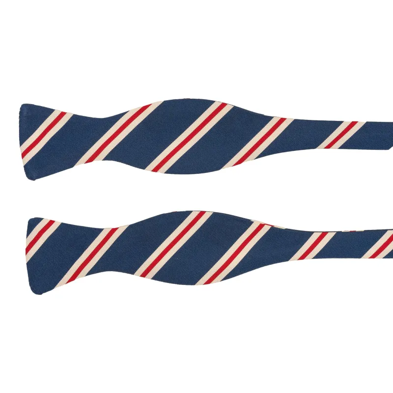 Navy, White, and Red Repp Stripe Silk Bow Tie made by The Andover Shop