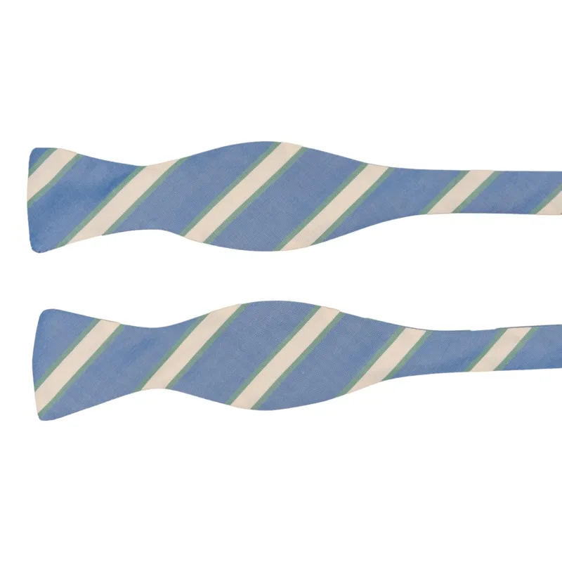 Light Blue, Emerald, and White Repp Stripe Silk Bow Tie sold by The Andover Shop