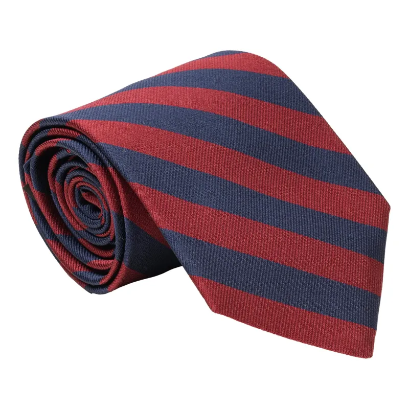 Navy and Burgundy Bar Stripe Silk Tie sold by The Andover Shop