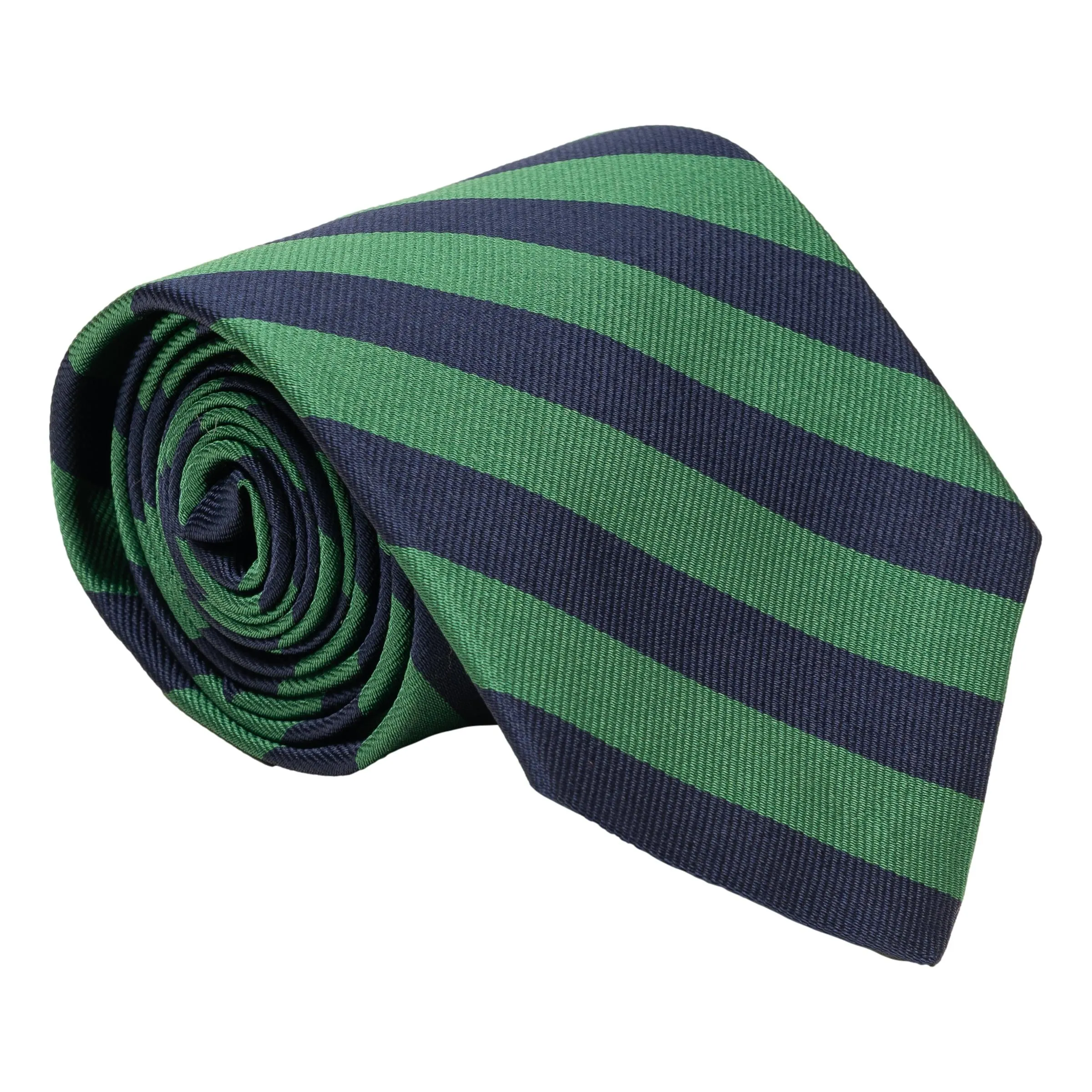 Navy and Kelly Bar Stripe Silk Tie sold by The Andover Shop