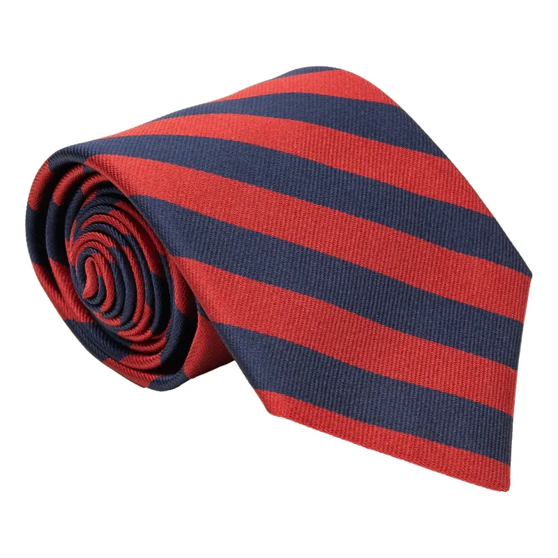 Navy and Scarlet Bar Stripe Silk Tie sold by The Andover Shop