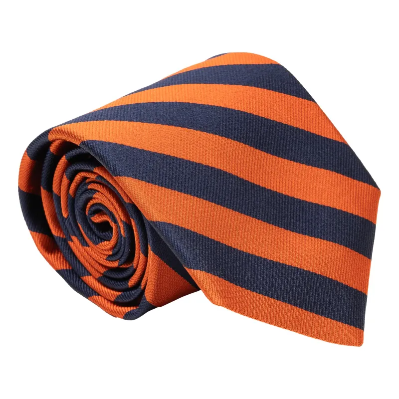Navy and Orange Bar Stripe Silk Tie sold by The Andover Shop