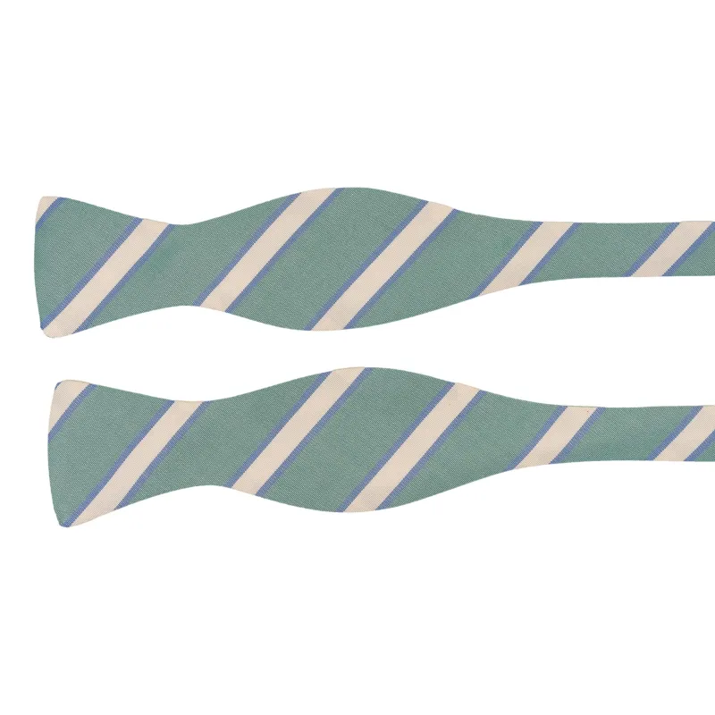 Emerald, Light Blue, and White Repp Stripe Silk Bow Tie made by The Andover Shop