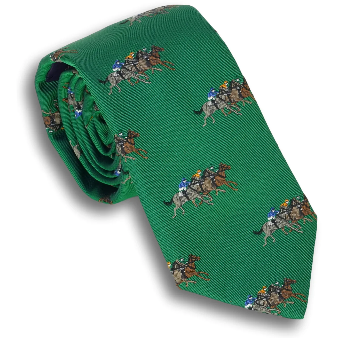 Green Silk Tie with Racing Horses sold by The Andover Shop