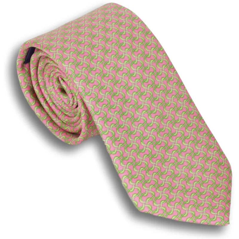 Pink Silk Tie with Lime Green Ring Pattern sold by The Andover Shop