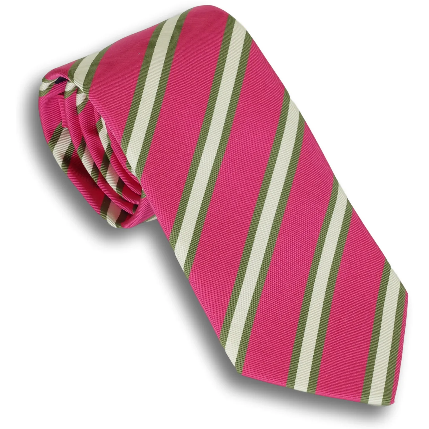 Pink and Green/White Mogador Stripe Silk and Cotton Tie sold by The Andover Shop