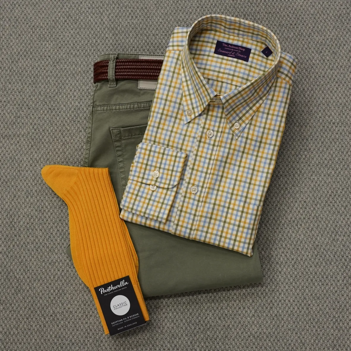 Yellow, Light Blue, and Olive Tattersall Button Down Sport Shirt sold by The Andover Shop product image thumbnail 2