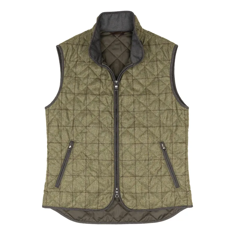 Moss with Brown Windowpane Barberis Flannel Waterville Vest sold by The Andover Shop