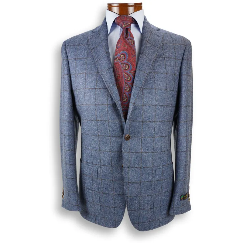 Blue with Brown Windowpane Wool and Cashmere Blend Sport Coat sold by The Andover Shop
