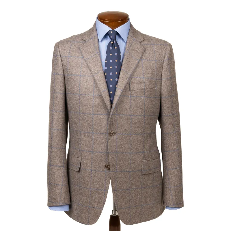 Dune with Slate Blue Windowpane Pure Cashmere Sport Coat sold by The Andover Shop