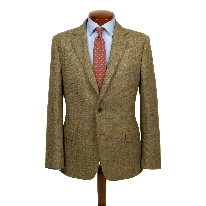 Green with Ochre, Rust, Blue, and Iris Windowpane Lovat Tweed Sport Coat sold by The Andover Shop