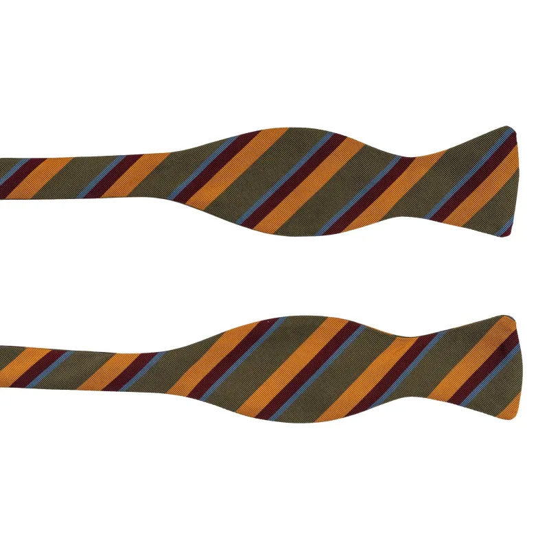 Olive, Ochre, Burgundy, and Light Blue Stripe Bow Tie sold by The Andover Shop