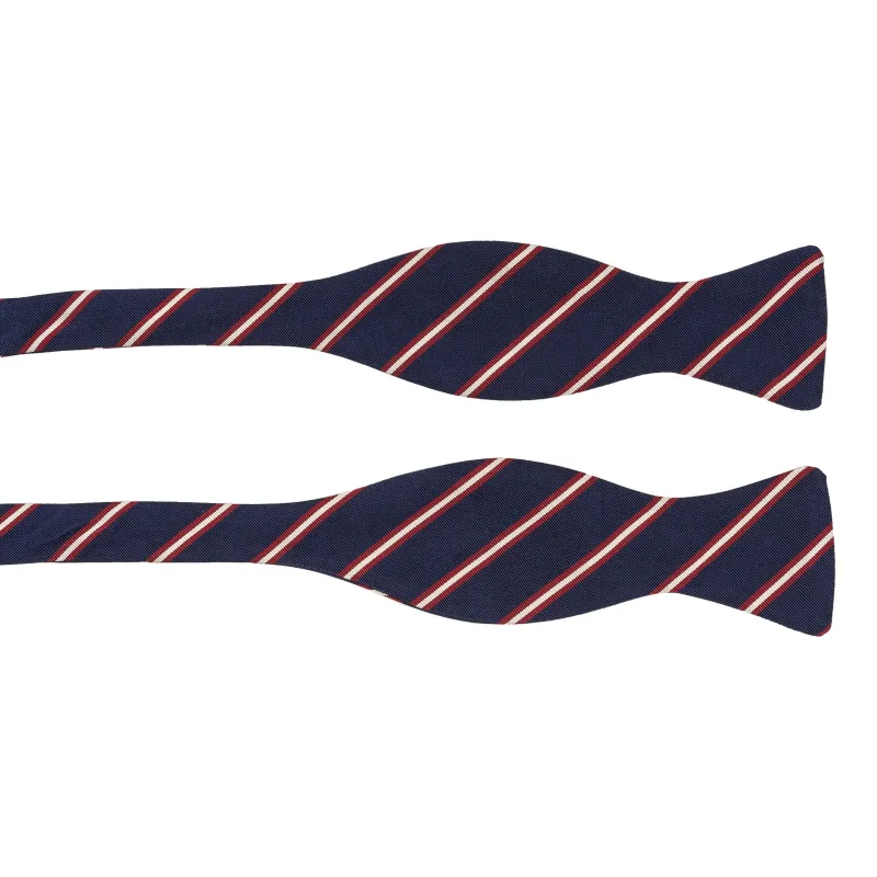 Navy with Red and White Small Repp Stripe Bow Tie sold by The Andover Shop