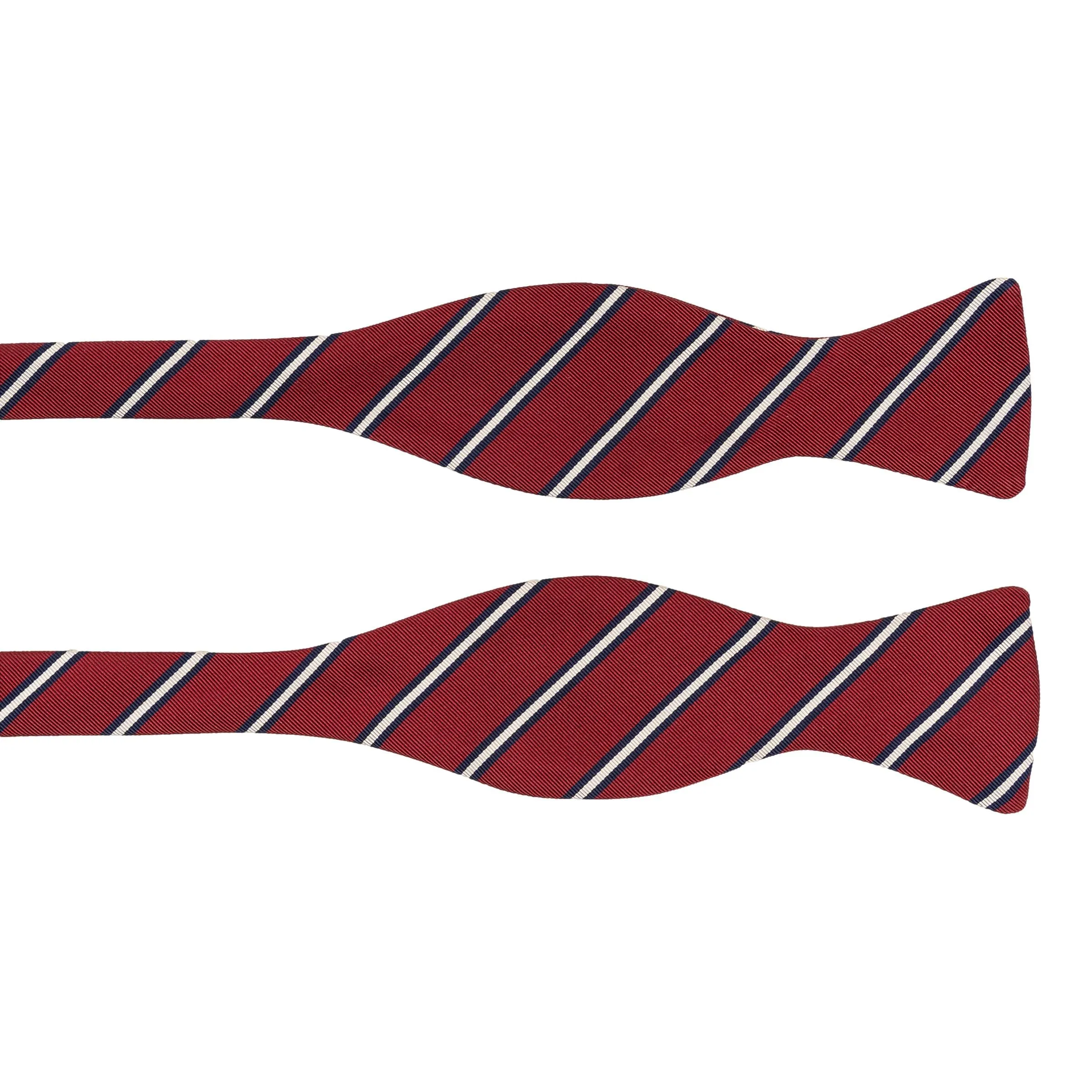 Red with Navy and White Small Repp Stripe Bow Tie sold by The Andover Shop