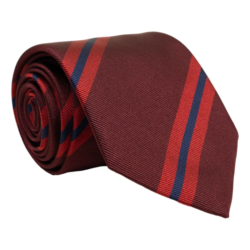 Crimson with Red and Navy Repp Stripe Silk Tie sold by The Andover Shop