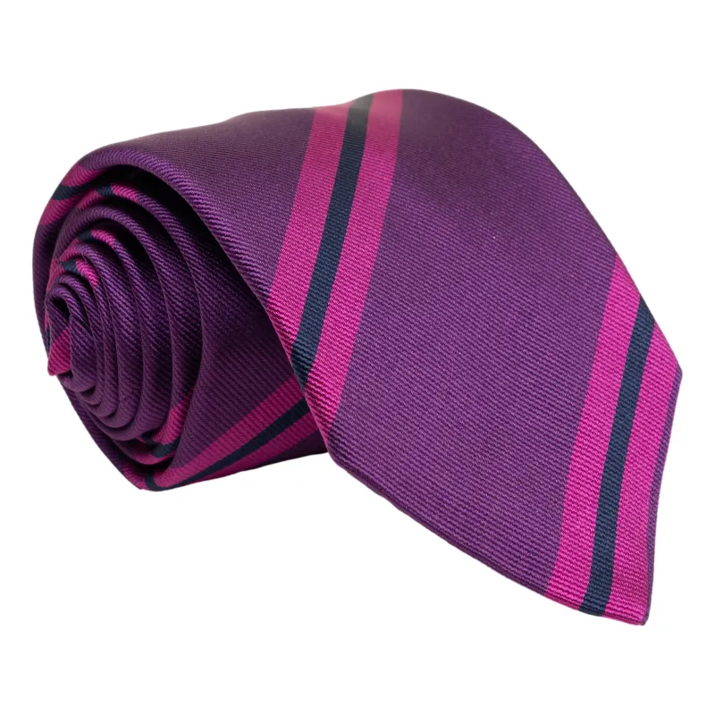 Purple with Fuchsia and Navy Repp Stripe Silk Tie sold by The Andover Shop