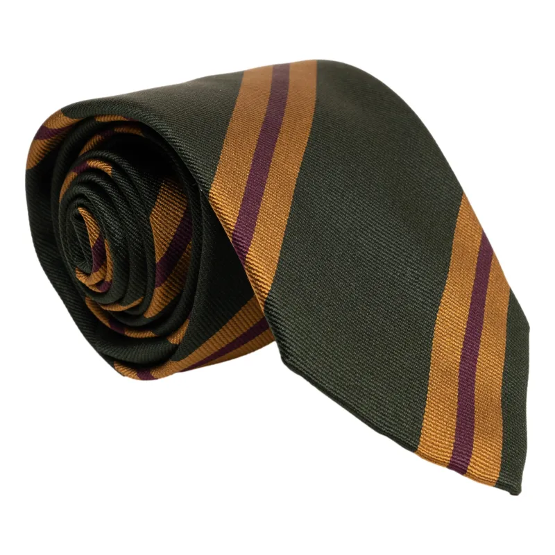 Forest with Maroon and Gold Repp Stripe Silk Tie sold by The Andover Shop
