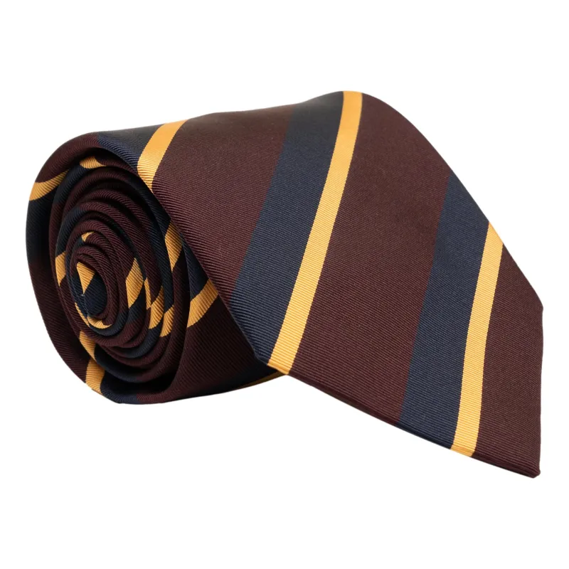 Deep Merlot with Gold and Navy Repp Stripe Silk Tie sold by The Andover Shop
