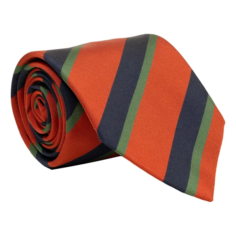 Orange with Green and Navy Repp Stripe Silk Tie sold by The Andover Shop