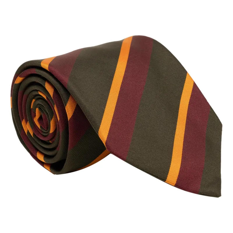 Forest with Orange and Maroon Repp Stripe Silk Tie sold by The Andover Shop