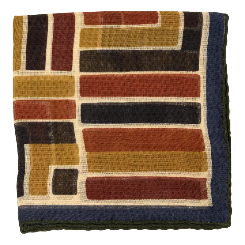 Multicolor Bar Wool and Silk Pocket Square sold by The Andover Shop