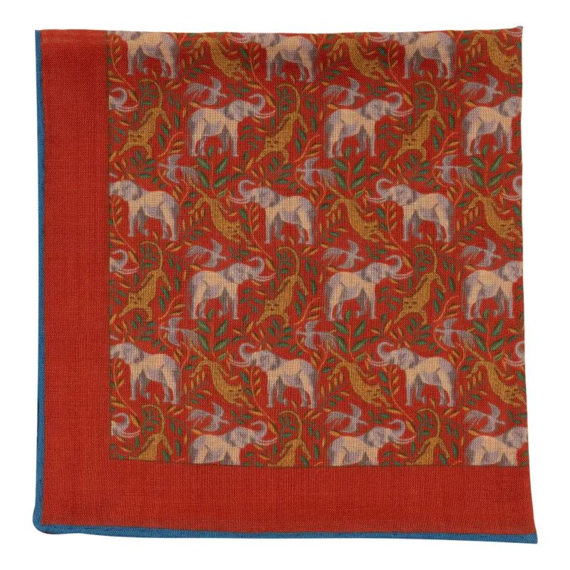 Leopard and Elephant Wool and Silk Pocket Square sold by The Andover Shop