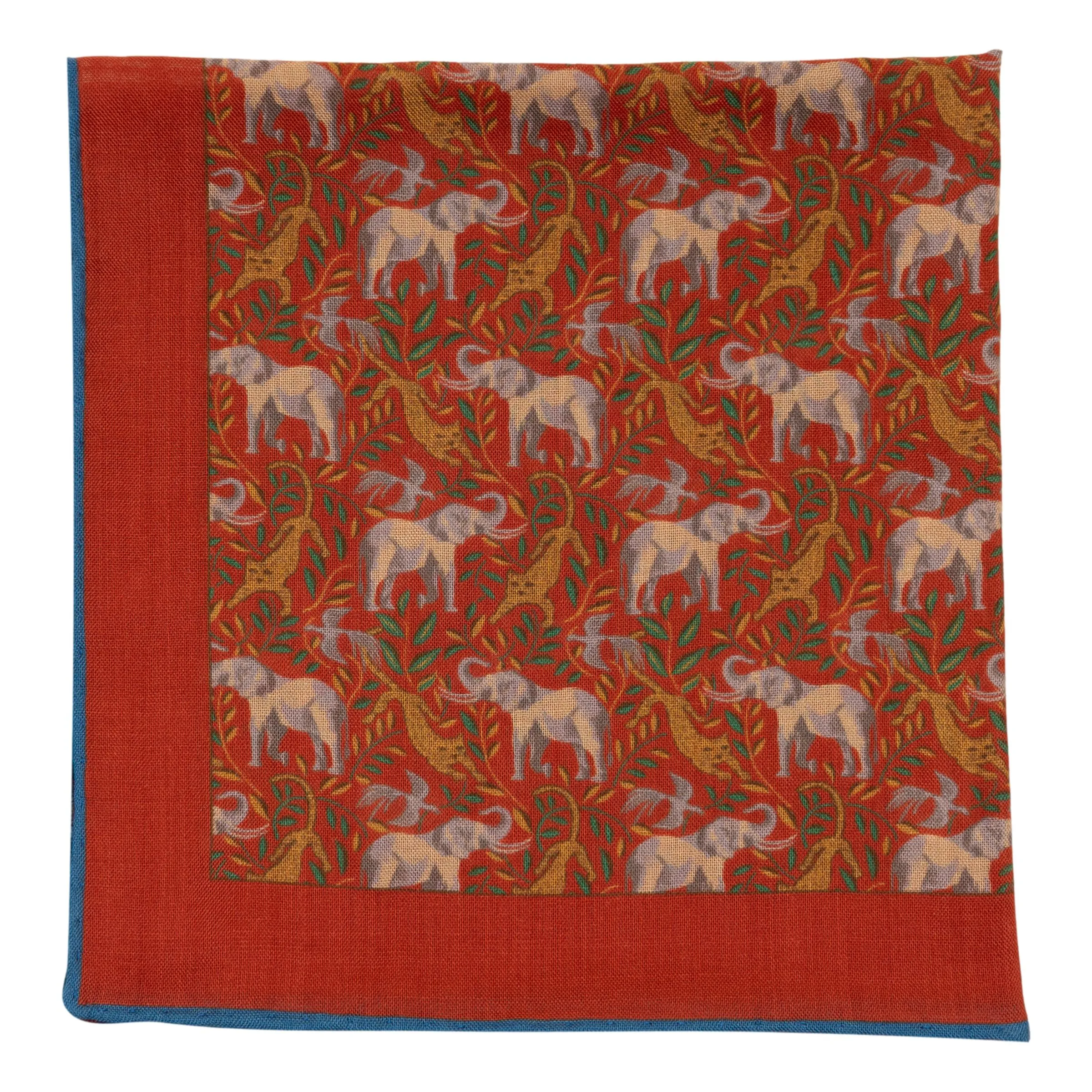 Leopard and Elephant Wool and Silk Pocket Square sold by The Andover Shop