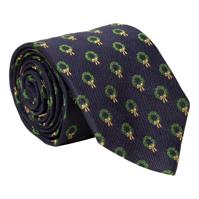 Navy Christmas Wreath Tie sold by The Andover Shop