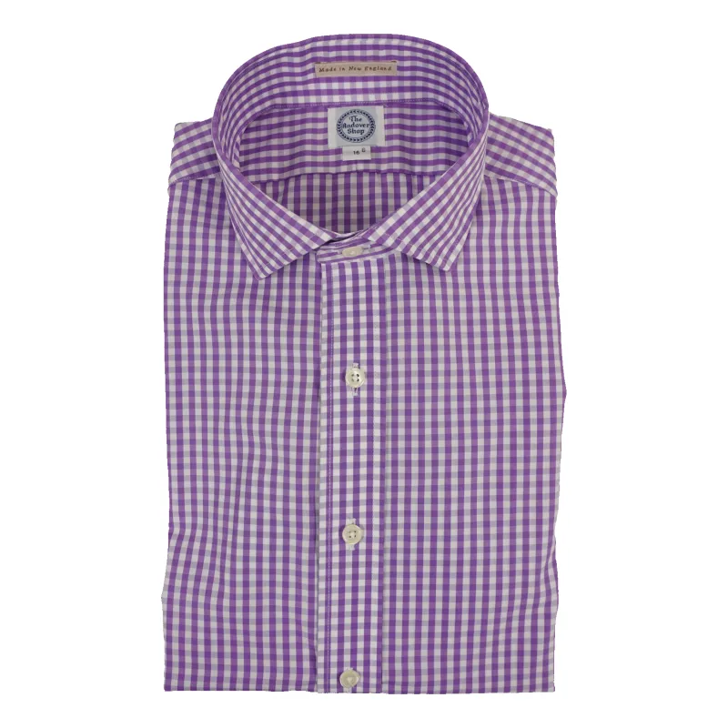 Purple and White Check Spread Collar Trim Fit Dress Shirt sold by The Andover Shop