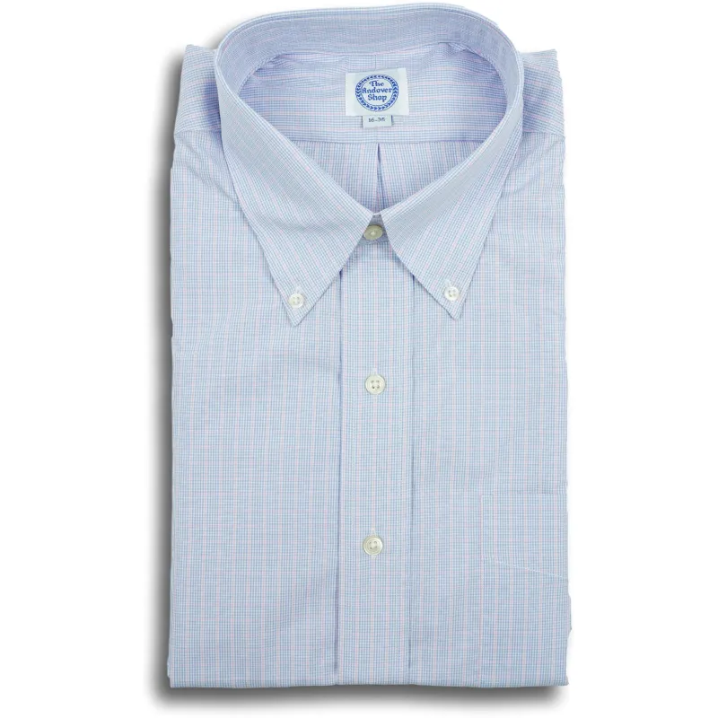 Blue Mini Check with Pink Windowpane Button Down Shirt sold by The Andover Shop