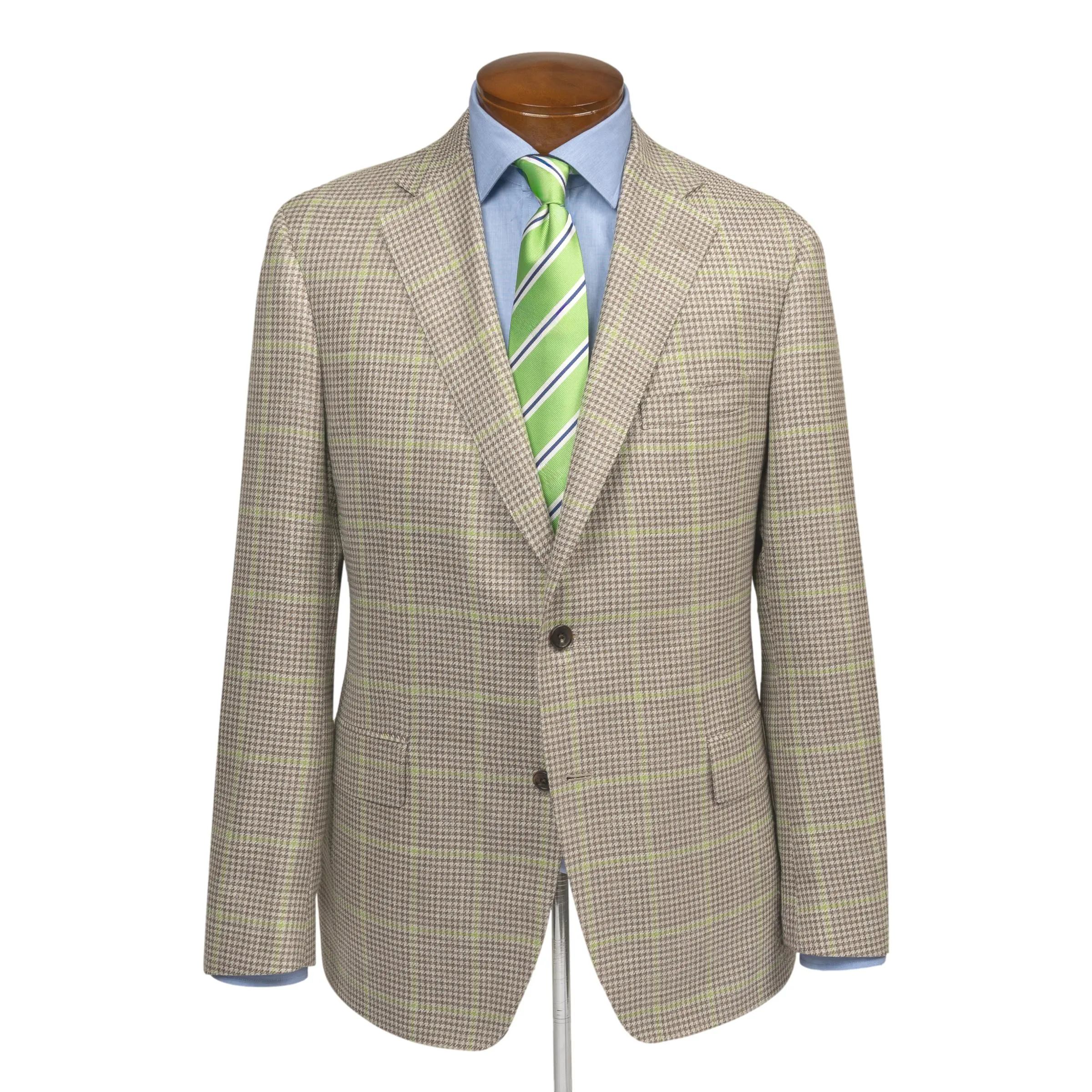 Natural Houndstooth with Light Green Windowpane Wool, Silk, and Linen Sport Coat sold by The Andover Shop